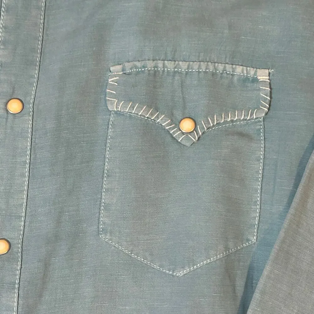 Ryan Michael men's silk linen blend turquoise snap button western shirt XL - Picture 3 of 12